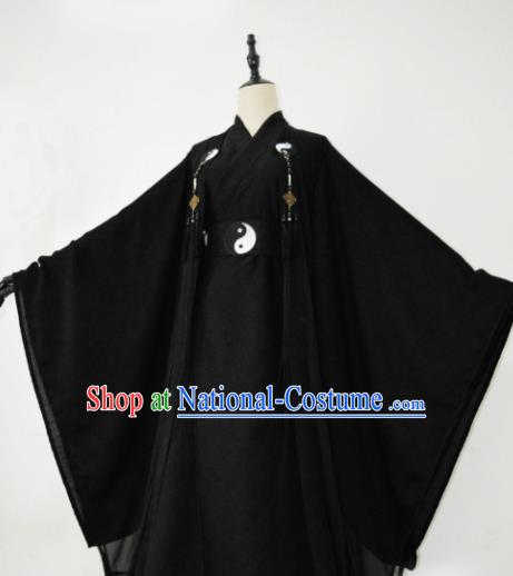 Customized Chinese Cosplay Swordsman Taoist Priest Black Costume Ancient Drama Childe Clothing for Men