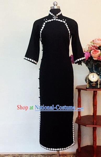 Chinese Traditional Customized Black Cheongsam National Costume Classical Qipao Dress for Women