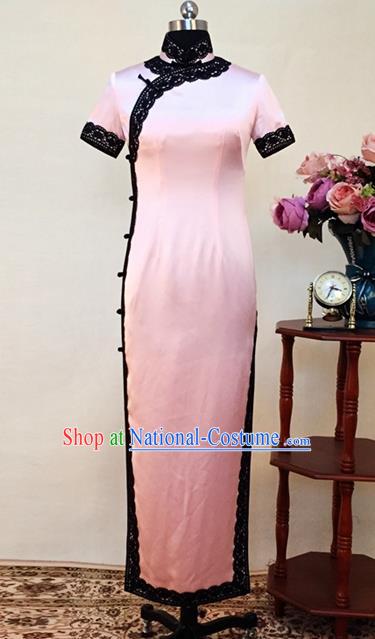 Chinese Traditional Customized Pink Silk Cheongsam National Costume Classical Qipao Dress for Women