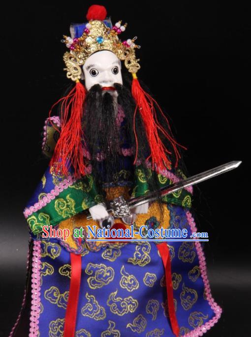 Traditional Chinese Handmade General Blue Marionette Puppets Old Men Puppet String Puppet Wooden Image Arts Collectibles