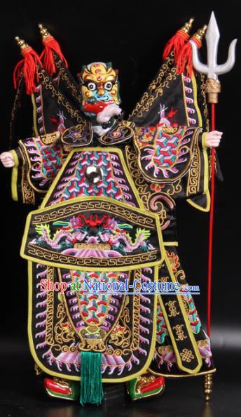 Traditional Chinese Handmade Black Armor General Puppet Marionette Puppets String Puppet Wooden Image Arts Collectibles