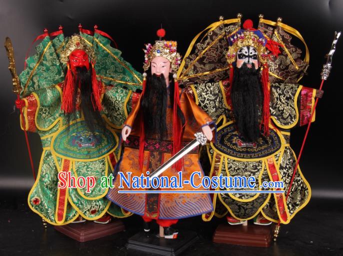 Traditional Chinese Handmade Liu Bei Guan Yu Zhang Fei Puppet Marionette Puppets String Puppet Wooden Image Arts Collectibles