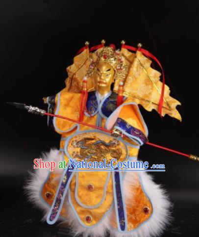 Traditional Chinese Handmade Yellow Armor Takefu Puppet Marionette Puppets String Puppet Wooden Image Arts Collectibles