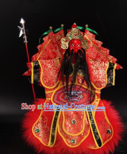 Traditional Chinese Handmade Red Armor Takefu Puppet Marionette Puppets String Puppet Wooden Image Arts Collectibles