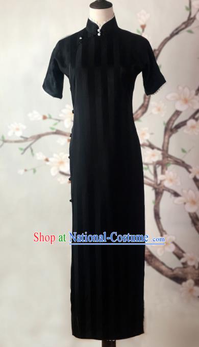 Chinese Traditional Customized Black Cheongsam National Costume Classical Qipao Dress for Women