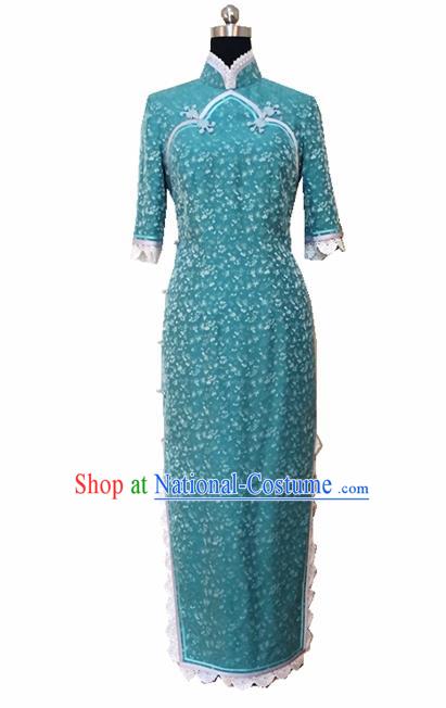 Chinese Traditional Customized Green Cheongsam National Costume Classical Qipao Dress for Women