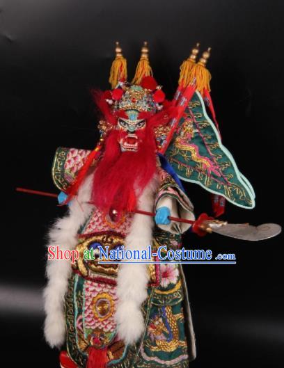 Traditional Chinese Handmade Green Clothing General Puppet Marionette Puppets String Puppet Wooden Image Arts Collectibles