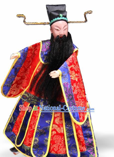 Traditional Chinese Handmade Red Clothing Prime Minister Puppet Marionette Puppets String Puppet Wooden Image Arts Collectibles