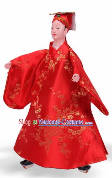 Traditional Chinese Handmade Red Robe Niche Puppet Marionette Puppets String Puppet Wooden Image Arts Collectibles