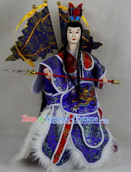 Chinese Traditional Blue General Lv Bu Marionette Puppets Handmade Puppet String Puppet Wooden Image Arts Collectibles