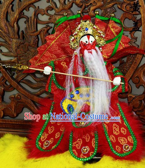 Chinese Traditional Red General Huang Gai Marionette Puppets Handmade Puppet String Puppet Wooden Image Arts Collectibles