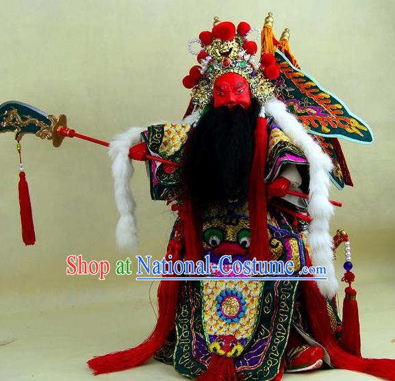 Chinese Traditional Green General Guan Yu Marionette Puppets Handmade Puppet String Puppet Wooden Image Arts Collectibles