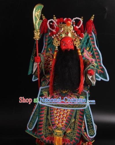 Traditional Chinese Green General Guan Yu Marionette Puppets Handmade Puppet String Puppet Wooden Image Arts Collectibles