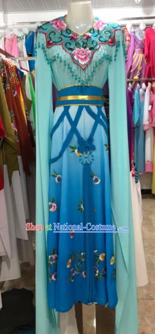 Traditional Chinese Handmade Beijing Opera Diva Costumes Ancient Peri Blue Dress for Women