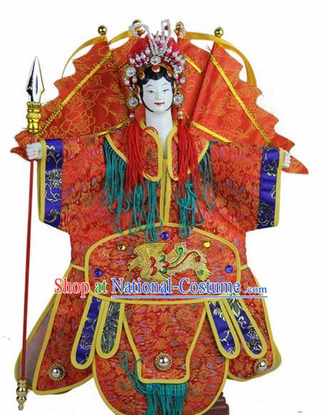 Traditional Chinese Red General Mu Guiying Marionette Puppets Handmade Puppet String Puppet Wooden Image Arts Collectibles