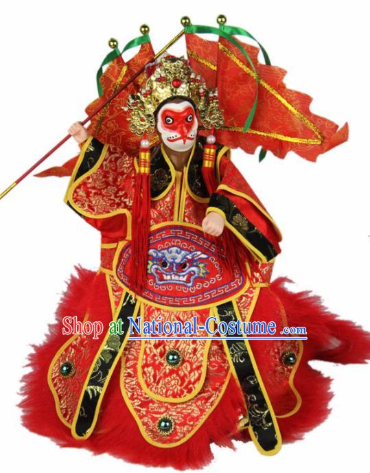 Traditional Chinese Red Handsome Monkey King Marionette Puppets Handmade Puppet String Puppet Wooden Image Arts Collectibles