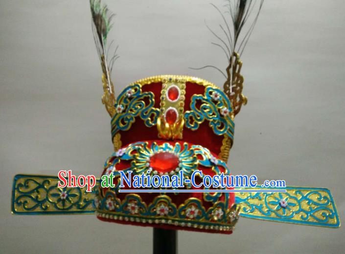 Traditional Chinese Beijing Opera Niche Red Hat Ancient Scholar Headwear for Men