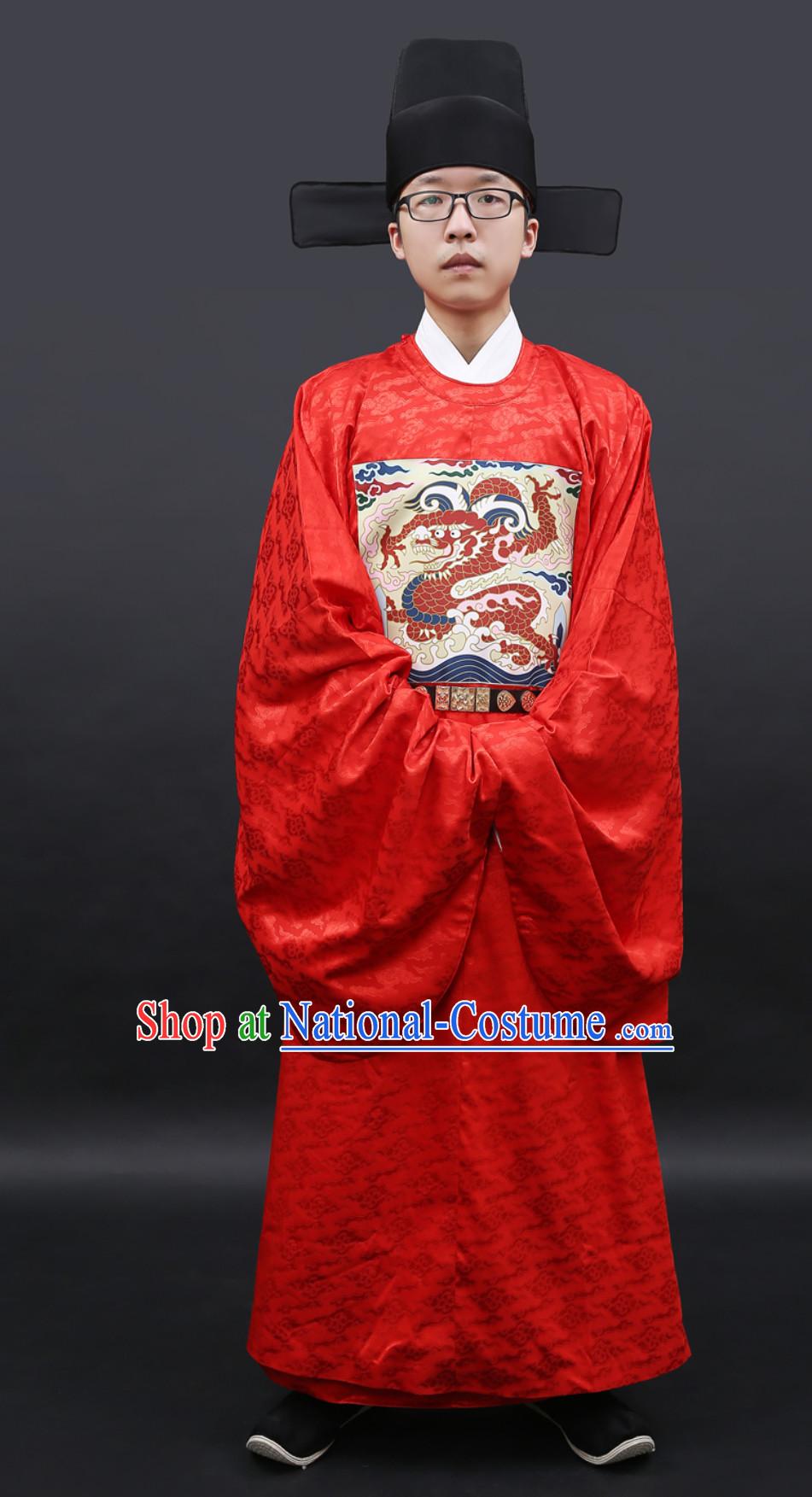 Ancient Chinese Government Official Costumes Clothing and Hat Complete Set