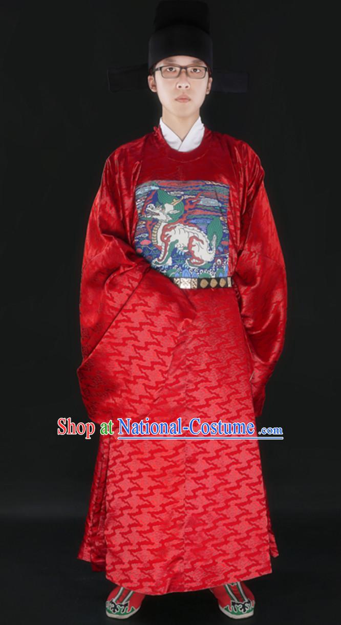 Ancient Chinese Government Official Film Use Clothing and Hat Complete Set for Men