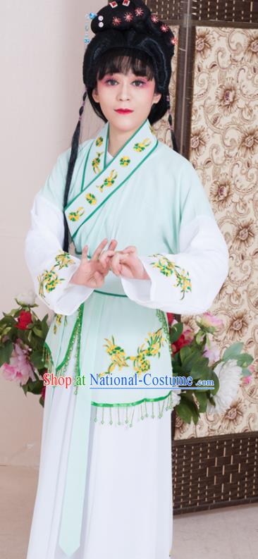 Traditional Chinese Handmade Beijing Opera Young Lady Light Green Dress Ancient Maidservants Costumes for Women