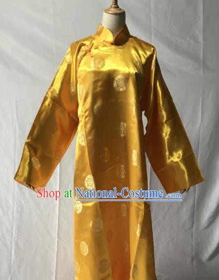 Traditional Chinese Huangmei Opera Niche Yellow Long Gown Ancient Qing Dynasty Prince Costume for Men