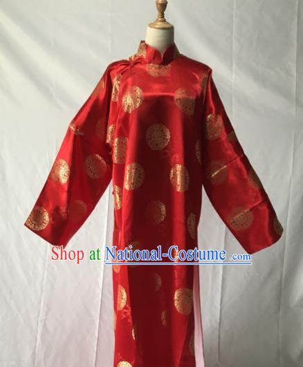 Traditional Chinese Huangmei Opera Niche Red Long Gown Ancient Qing Dynasty Prince Costume for Men