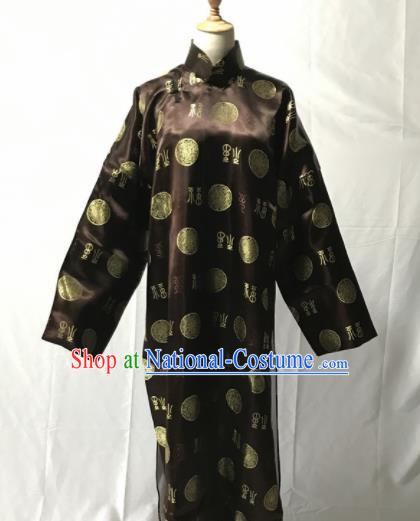 Traditional Chinese Huangmei Opera Niche Brown Long Gown Ancient Qing Dynasty Prince Costume for Men