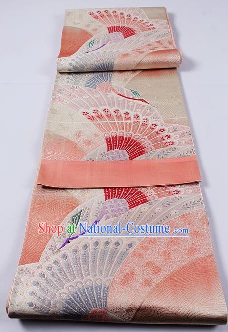 Traditional Japanese Classical Pattern Pink Waistband Kimono Brocade Accessories Yukata Belt for Women