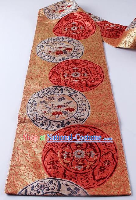 Traditional Japanese Classical Pattern Orange Waistband Kimono Brocade Accessories Yukata Belt for Women