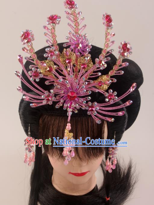 Traditional Chinese Beijing Opera Diva Pink Phoenix Hairpins Hair Accessories Ancient Court Princess Headwear for Women