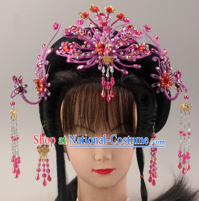 Traditional Chinese Beijing Opera Queen Purple Phoenix Hairpins Hair Accessories Ancient Court Princess Headwear for Women