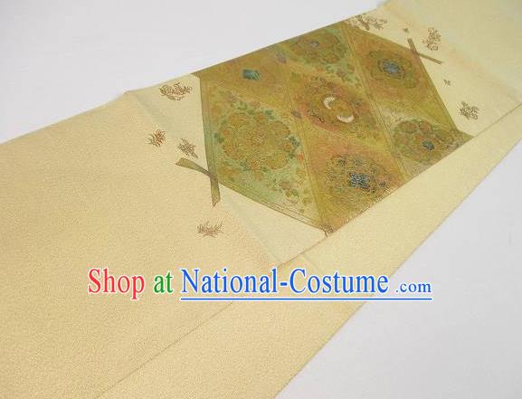 Traditional Japanese Classical Peony Pattern Golden Waistband Kimono Brocade Accessories Yukata Belt for Women