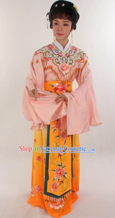 Handmade Traditional Chinese Beijing Opera Hua Tan Diva Yellow Dress Ancient Imperial Consort Costumes for Women