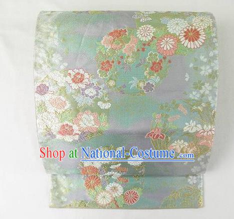 Traditional Japanese Classical Cornflowers Pattern Waistband Kimono Brocade Accessories Yukata Belt for Women