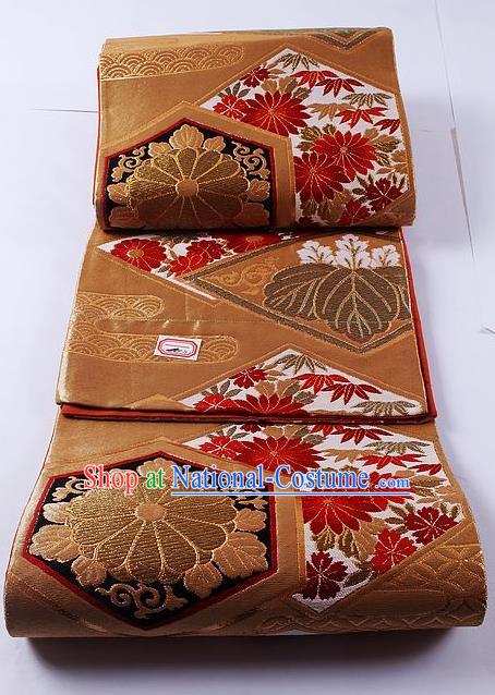 Traditional Japanese Classical Daisy Pattern Brown Waistband Kimono Brocade Accessories Yukata Belt for Women