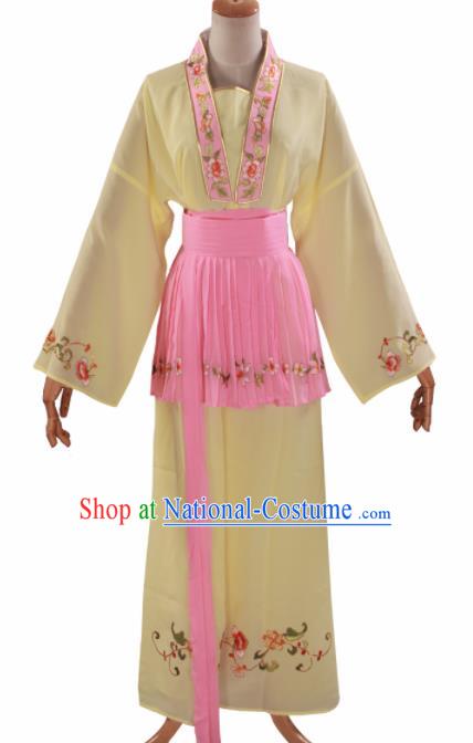 Handmade Traditional Chinese Beijing Opera Young Lady Yellow Clothing Ancient Maidservants Costumes for Women