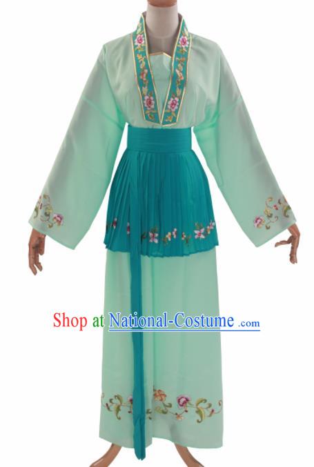 Handmade Traditional Chinese Beijing Opera Young Lady Light Green Clothing Ancient Maidservants Costumes for Women