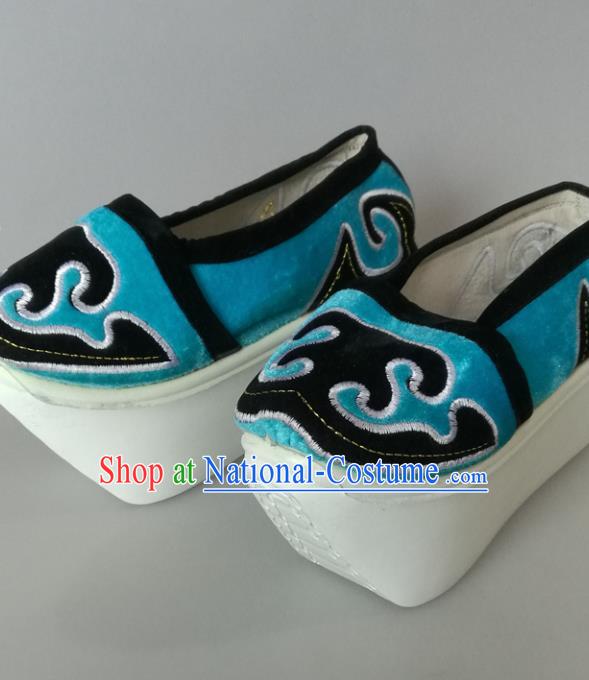 Traditional Chinese Beijing Opera Niche Blue Shoes Handmade Ancient Scholar Hanfu Shoes for Men