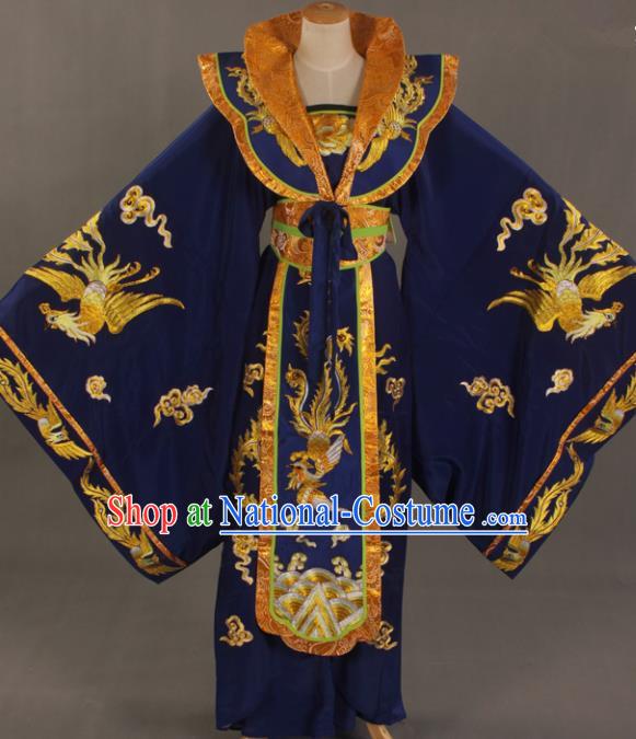 Handmade Traditional Chinese Beijing Opera Queen Royalblue Dress Ancient Court Lady Costumes for Women