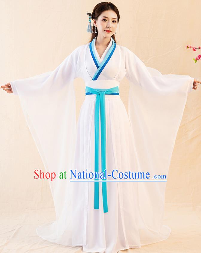 Traditional Chinese Jin Dynasty Court Lady White Hanfu Dress Ancient Palace Princess Replica Costumes for Women