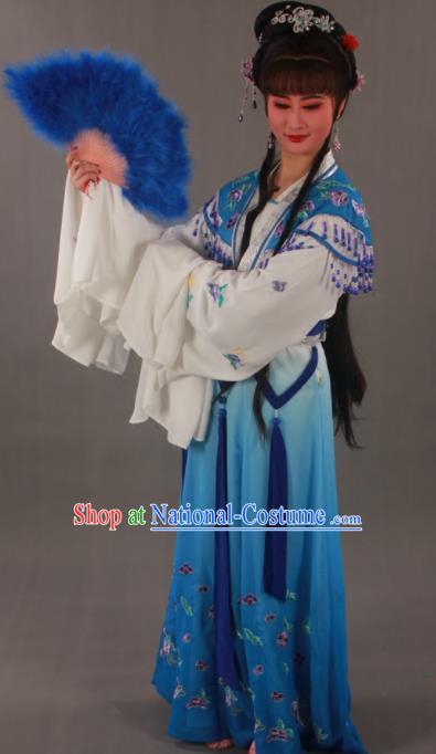 Traditional Chinese Peking Opera Actress Zhu Yingtai Blue Dress Ancient Aristocratic Miss Costume for Women