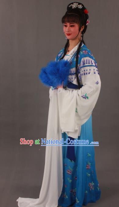 Traditional Chinese Peking Opera Actress Zhu Yingtai Blue Dress Ancient Aristocratic Miss Costume for Women