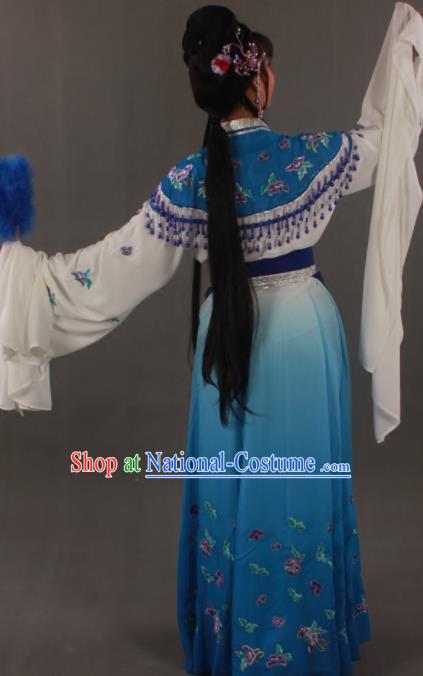 Traditional Chinese Peking Opera Actress Zhu Yingtai Blue Dress Ancient Aristocratic Miss Costume for Women