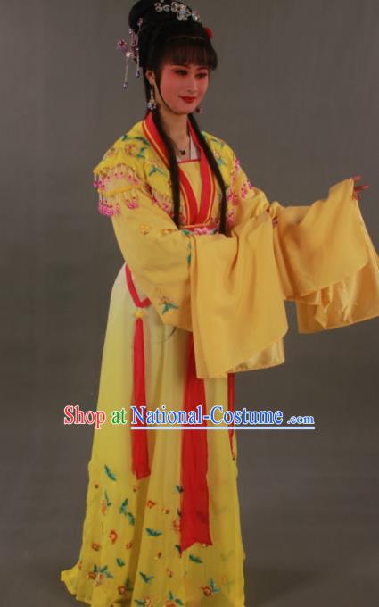 Traditional Chinese Peking Opera Actress Zhu Yingtai Yellow Dress Ancient Aristocratic Miss Costume for Women