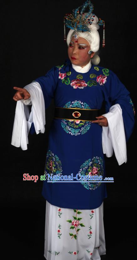 Traditional Chinese Peking Opera Stand By Blue Dress Ancient Dowager Countess Costume for Women