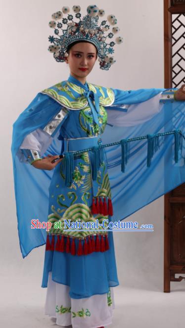 Traditional Chinese Peking Opera Magic Warriors Blue Dress Ancient Female General Mu Guiying Costume for Women