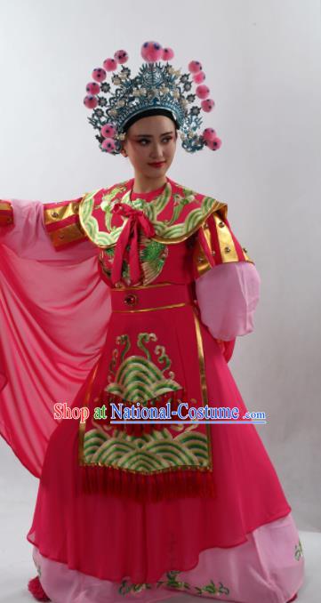 Traditional Chinese Peking Opera Magic Warriors Rosy Dress Ancient Female General Mu Guiying Costume for Women