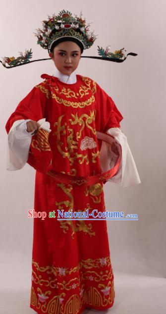 Traditional Chinese Huangmei Opera Niche Red Robe Ancient Number One Scholar Embroidered Costume for Men