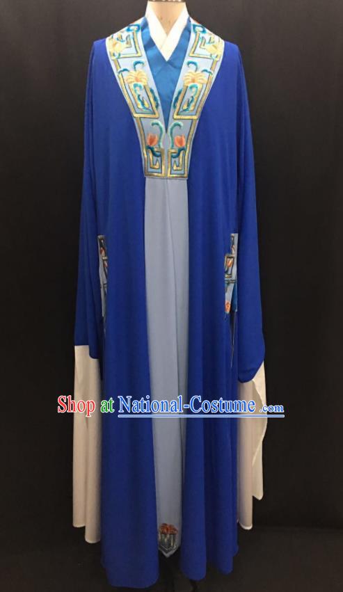 Traditional Chinese Huangmei Opera Niche Royalblue Robe Ancient Romance of the Western Chamber Scholar Costume for Men