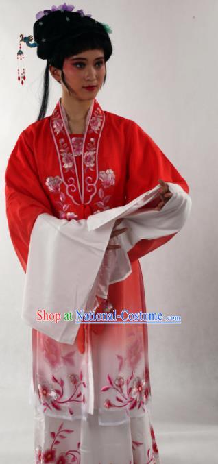 Traditional Chinese Shaoxing Opera Diva Red Silk Dress Ancient Peking Opera Nobility Lady Costume for Women